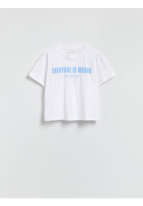 Reserved - T-shirt z nadrukiem - kremowy. Kolor: kremowy. Materiał: bawełna, dzianina. Wzór: nadruk