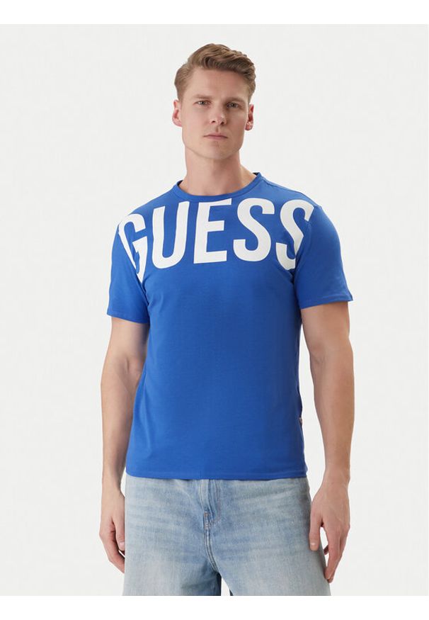 Guess T-Shirt F6GI01 J1314 Niebieski Slim Fit. Kolor: niebieski. Materiał: bawełna