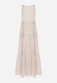 Born2be - Beżowa Sukienka z Wiskozą i Szydełkowym Wzorem Meviellea. Okazja: na co dzień. Typ kołnierza: dekolt w kształcie V. Kolor: beżowy. Materiał: wiskoza. Wzór: haft. Styl: elegancki, casual #5