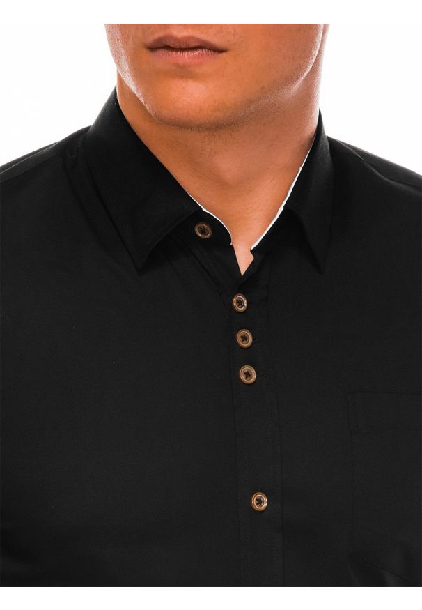 Ombre Clothing - Koszula męska slimowana elegancka z długim rękawem i kontrastującymi guzikami K302 - czarna - XXL. Kolor: czarny. Materiał: bawełna, elastan. Długość rękawa: długi rękaw. Długość: długie. Wzór: aplikacja. Styl: elegancki