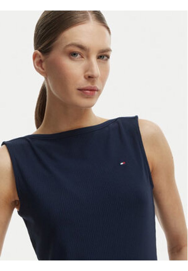 TOMMY HILFIGER - Tommy Hilfiger Top WW0WW47807 Granatowy Slim Fit. Kolor: niebieski. Materiał: wiskoza