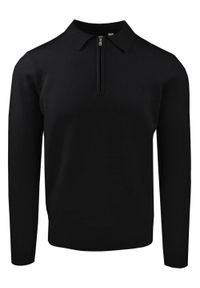 Męski, Lekki Sweter z Wiskozy z Kołnierzykiem Polo - Brave Soul - Czarny. Typ kołnierza: polo. Kolor: czarny. Materiał: wiskoza, poliester, poliamid