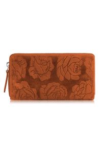 PAOLO PERUZZI - Portfel damski skórzany pomarańczowy w kwiaty RFID Paolo Peruzzi T-115-HOR. Kolor: pomarańczowy. Materiał: skóra. Wzór: kwiaty #1
