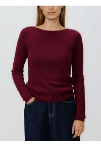 Reserved - Sweter z błyszczącą aplikacją - bordowy. Kolor: czerwony. Materiał: wełna, dzianina. Wzór: aplikacja