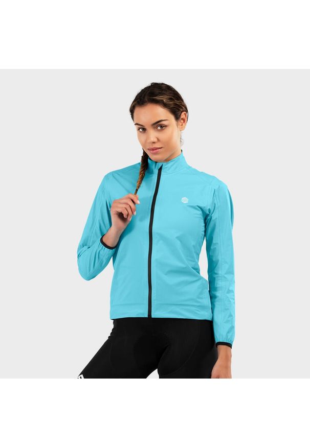 SIROKO - Kobieta Kolarstwo Damska rowerowa kurtka przeciwdeszczowa J2 Blockhaus Cyjan. Kolor: niebieski. Materiał: nylon. Sport: kolarstwo