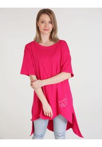 Unisono - BLUZKA Z ASYMETRYCZNYM DOŁEM 109-22074 FUXIA. Materiał: bawełna, elastan #1