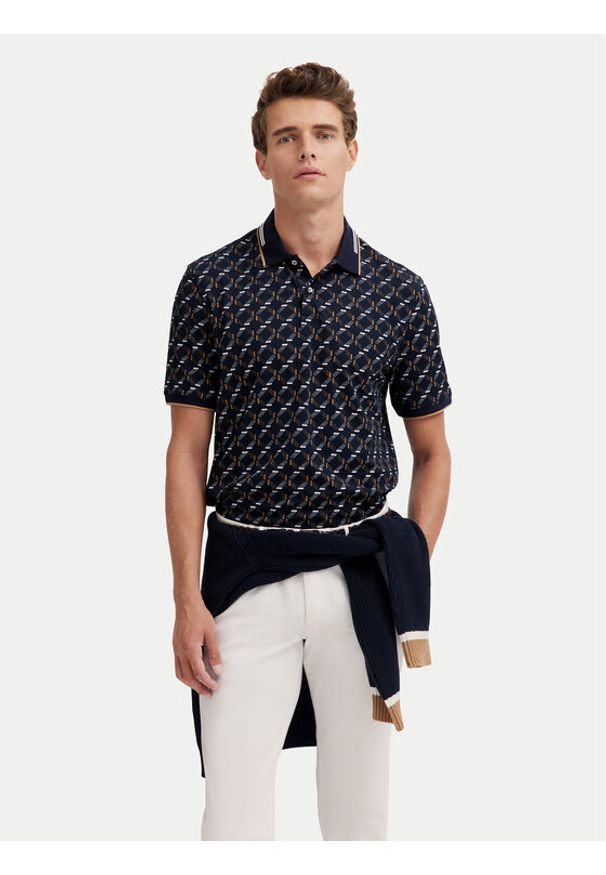 Bugatti Polo 8150-75032C Granatowy Regular Fit. Typ kołnierza: polo. Kolor: niebieski. Materiał: bawełna, syntetyk