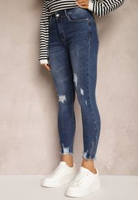 Renee - Niebieskie Jeansy Skinny z Bawełny High Waist z Przetarciami Erilisa. Okazja: na co dzień. Stan: podwyższony. Kolor: niebieski. Styl: klasyczny, casual, elegancki #5