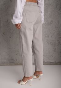 Renee - Szare Jeansy z Bawełny Mom Fit HIgh Waist z Wiązaniem w Pasie Origonia. Okazja: na co dzień. Stan: podwyższony. Kolor: szary. Styl: vintage, casual #2