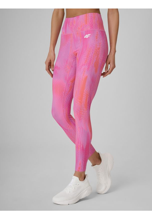 4f - 4F Legginsy treningowe szybkoschnące damskie - różowe XL. Stan: podwyższony. Kolor: różowy. Materiał: materiał, włókno. Sport: fitness