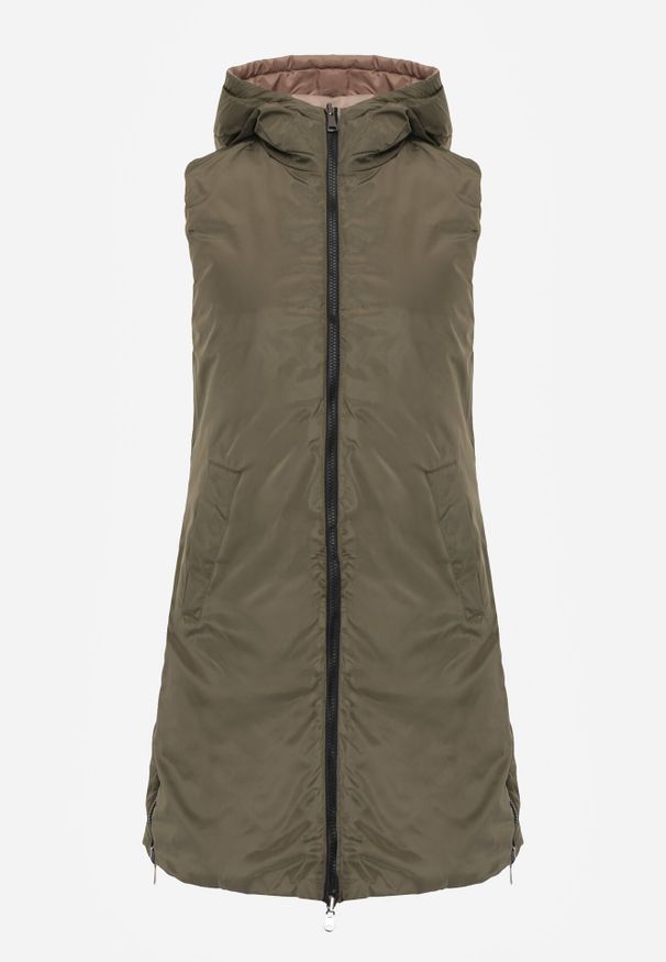 Born2be - Beżowa Pikowana Kamizelka Dwustronna z Kapturem i Sznurkami Leorani. Okazja: na co dzień, na spacer. Typ kołnierza: kaptur. Kolor: beżowy. Materiał: jeans. Styl: casual, sportowy