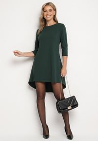 Born2be - Zielona Trapezowa Sukienka z Dłuższym Tyłem Gemirina. Okazja: na co dzień. Kolor: zielony. Typ sukienki: trapezowe. Styl: casual #5