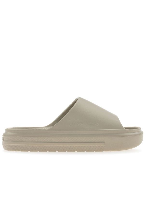 Klapki damskie Converse Essential Slide A12175C - beżowe. Zapięcie: pasek. Kolor: beżowy. Materiał: materiał, syntetyk. Szerokość cholewki: normalna. Sezon: lato. Sport: pływanie