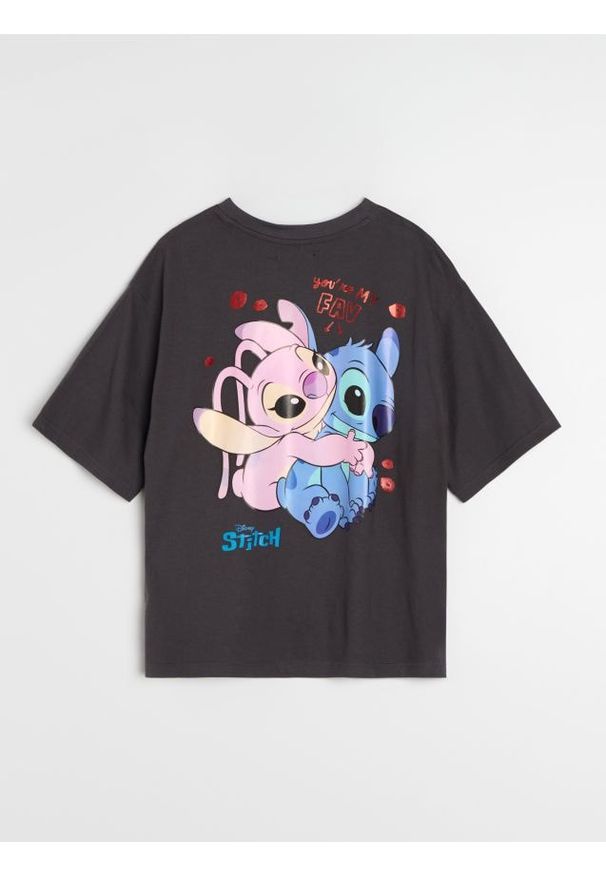 Sinsay - Bawełniana koszulka z krótkim rękawem Lilo & Stitch - szary. Kolor: szary. Materiał: bawełna. Długość rękawa: krótki rękaw. Długość: krótkie