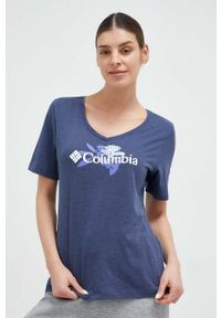 columbia - Columbia t-shirt damski kolor niebieski. Kolor: niebieski. Wzór: nadruk #1