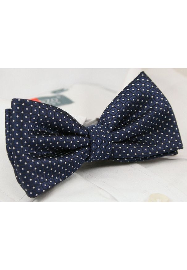 Modna Mucha Męska - Alties - Granat, Groszki. Kolor: niebieski. Wzór: grochy. Styl: sportowy, elegancki