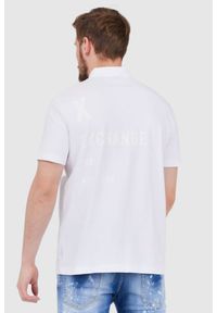 Armani Exchange - ARMANI EXCHANGE Biała męska koszulka polo z nadrukiem, Rozmiar S. Typ kołnierza: polo. Kolor: biały. Materiał: bawełna. Wzór: nadruk