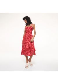 Reserved - Wzorzysta sukienka midi - Czerwony. Kolor: czerwony. Długość: midi