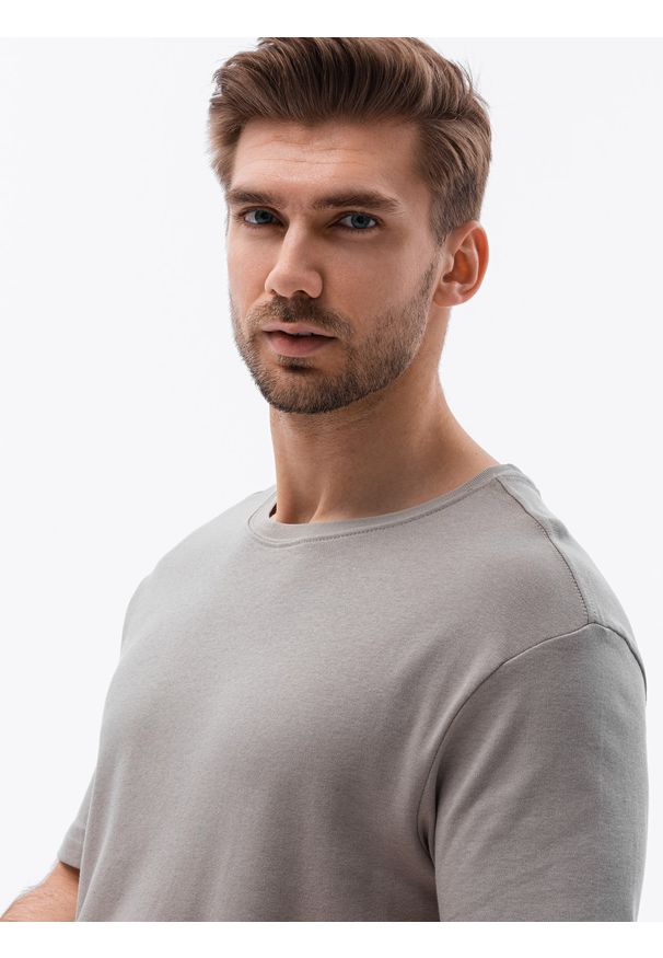 Ombre Clothing - T-shirt męski bawełniany z nadrukiem S1387 - popielaty - XXL. Kolor: szary. Materiał: bawełna. Wzór: nadruk