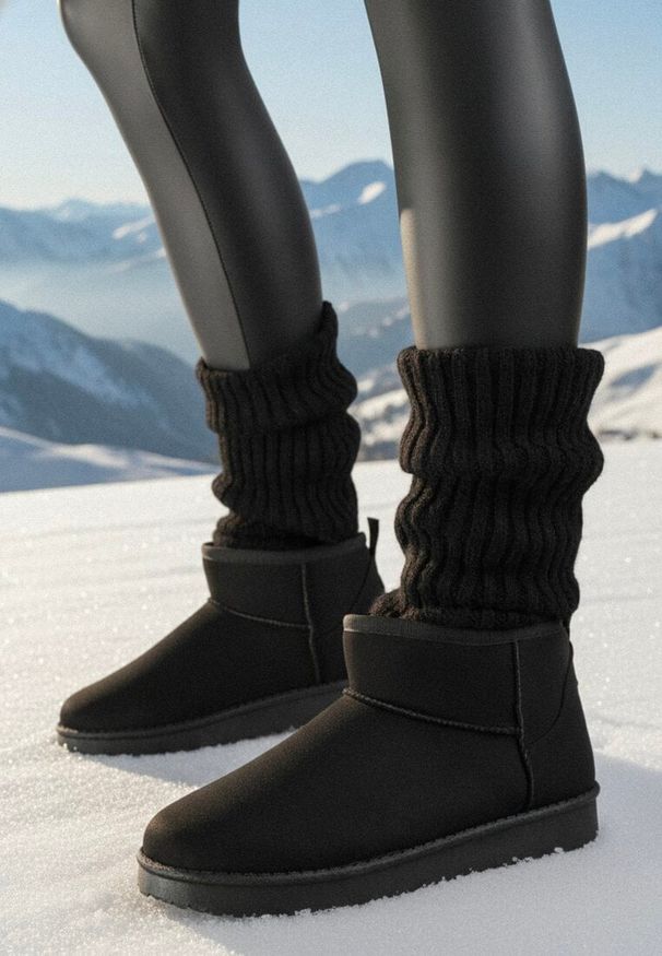 Born2be - Czarne Krótkie Śniegowce Zozaline. Okazja: na co dzień. Kolor: czarny. Materiał: jeans. Styl: klasyczny, casual, elegancki