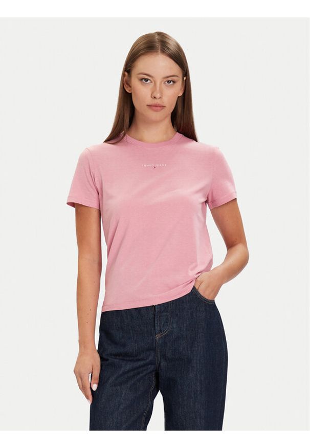 Tommy Jeans T-Shirt Linear DW0DW21964 Różowy Regular Fit. Kolor: różowy. Materiał: wiskoza, bawełna