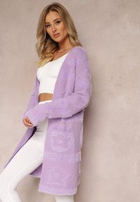 Renee - Fioletowy Długi Kardigan Puszysty Aborra. Kolekcja: plus size. Kolor: fioletowy. Długość: długie. Sezon: jesień, zima #5