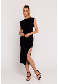 MOE - Sukienka bawełniana z rozcięciem na nodze czarna. Kolor: czarny. Materiał: bawełna. Sezon: lato