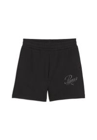 Puma - Damskie szorty z wysokim stanem ESS SCRIPT 5" PUMA Black. Stan: podwyższony. Kolor: czarny
