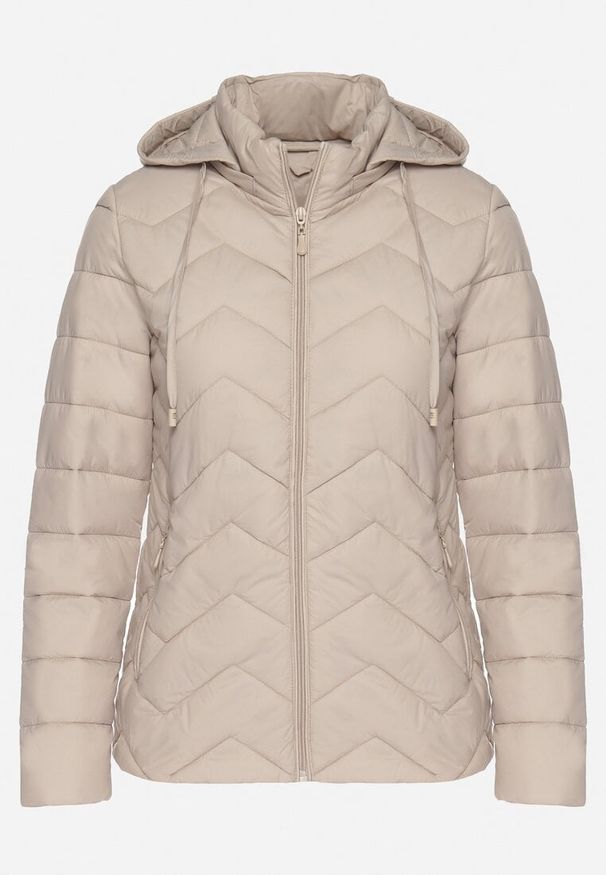 Born2be - Ciemnobeżowa Kurtka z Odpinanym Kapturem Pikowana Ariobia. Kolor: beżowy