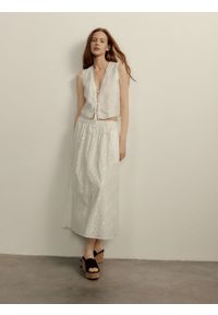 Reserved - Ażurowa spódnica midi - złamana biel. Materiał: bawełna. Wzór: ażurowy #1