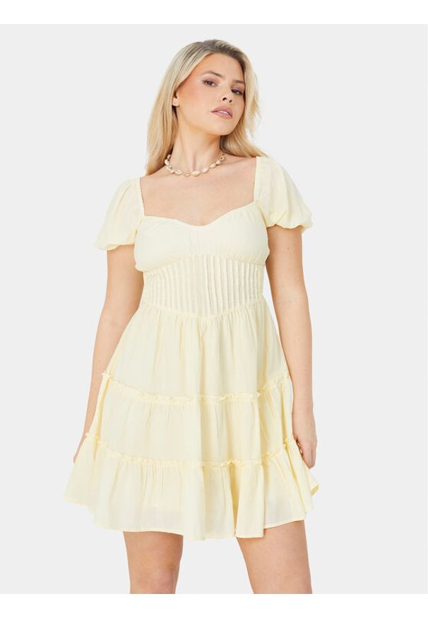 Brave Soul Sukienka letnia LDRW-654BELINDAL Żółty Straight Fit. Kolor: żółty. Materiał: bawełna. Sezon: lato