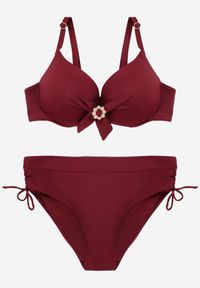 Born2be - Bordowe Bikini Biustonosz z Cyrkoniami i Majtki Typu Figi Dorirose. Kolekcja: plus size. Kolor: czerwony #5