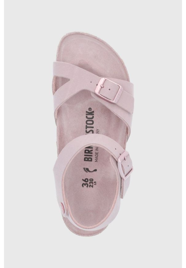 Birkenstock sandały dziecięce Rio kolor fioletowy. Zapięcie: klamry. Kolor: fioletowy. Materiał: guma, materiał. Wzór: gładki. Obcas: na obcasie. Wysokość obcasa: niski