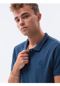 Ombre Clothing - Koszulka męska polo klasyczna bawełniana S1374 - ciemnoniebieska - XXL. Typ kołnierza: polo. Kolor: niebieski. Materiał: bawełna. Wzór: haft. Styl: klasyczny #2