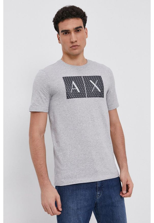 Armani Exchange T-shirt bawełniany 8NZTCK.Z8H4Z.NOS kolor szary z nadrukiem. Kolor: szary. Materiał: bawełna. Wzór: nadruk