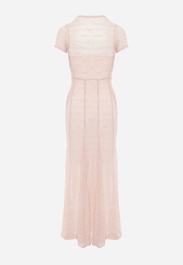 Born2be - Różowa Siateczkowa Sukienka Koktajlowa z Wiskozą na Krótki Rękaw Talogana. Okazja: na wesele, na ślub cywilny, na imprezę. Kolor: różowy. Materiał: wiskoza. Długość rękawa: krótki rękaw. Styl: wizytowy