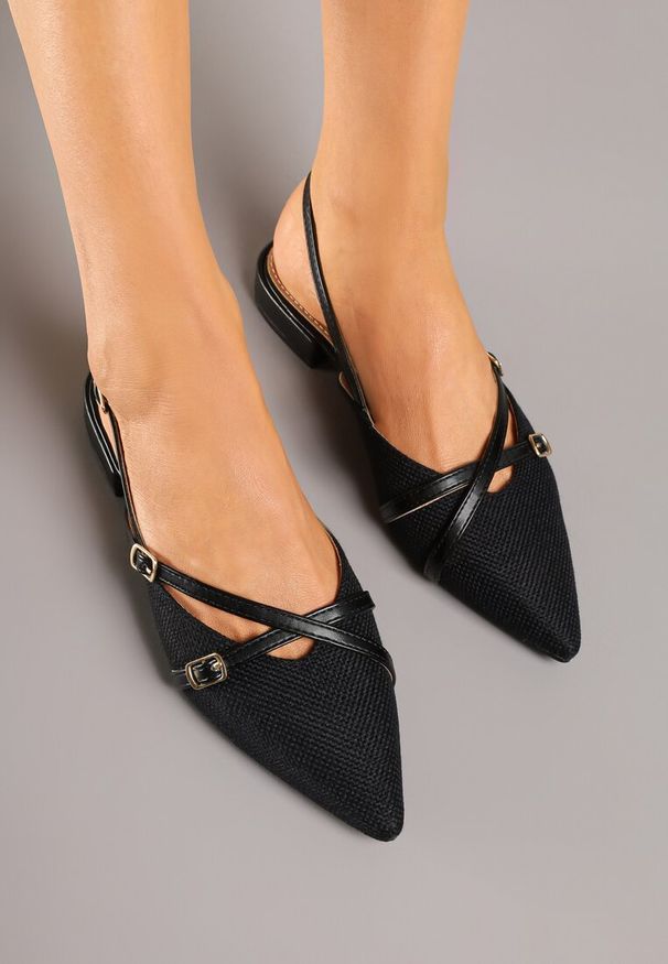 Born2be - Czarne Sandały Slingback z Paskami z Klamrami Korissea. Okazja: na spacer, na co dzień. Zapięcie: klamry. Kolor: czarny. Wzór: aplikacja. Obcas: na obcasie. Styl: klasyczny, casual. Wysokość obcasa: średni
