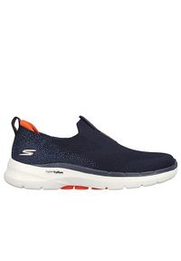 skechers - Buty Skechers GOwalk 6 Granatowy Komfort. Okazja: na spacer, na co dzień. Kolor: szary, niebieski, wielokolorowy. Materiał: guma. Sport: turystyka piesza #1