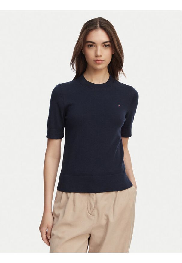 TOMMY HILFIGER - Tommy Hilfiger Sweter WW0WW49705 Granatowy Slim Fit. Kolor: niebieski. Materiał: bawełna