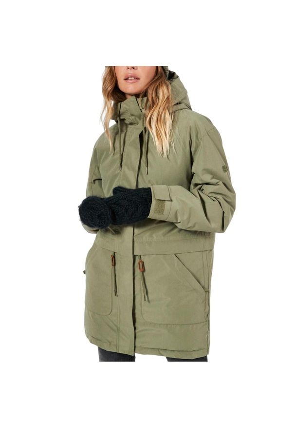 Kurtka przeciwdeszczowa damska Roxy Dawn View parka. Kolor: zielony. Materiał: nylon, poliester