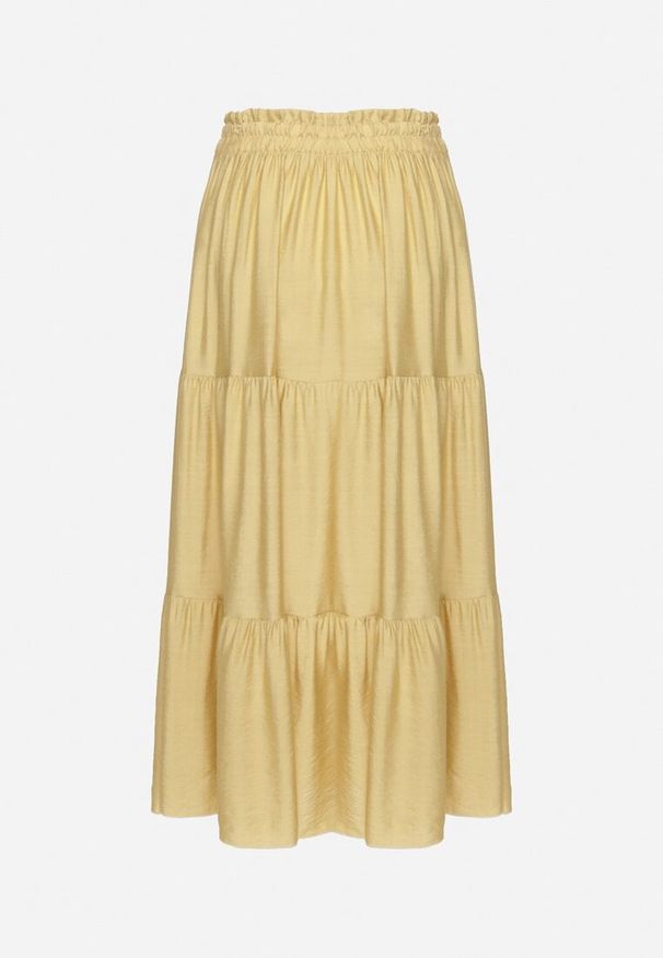 Born2be - Żółta Wiskozowa Spódnica o Rozkloszowanym Kroju z Wiązaniem Elliriele. Okazja: na co dzień. Kolor: żółty. Materiał: wiskoza. Styl: casual, elegancki