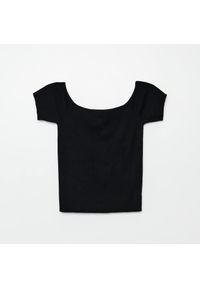 Cropp - Bluzka z prążkowanej dzianiny - Czarny. Kolor: czarny. Materiał: dzianina, prążkowany #1