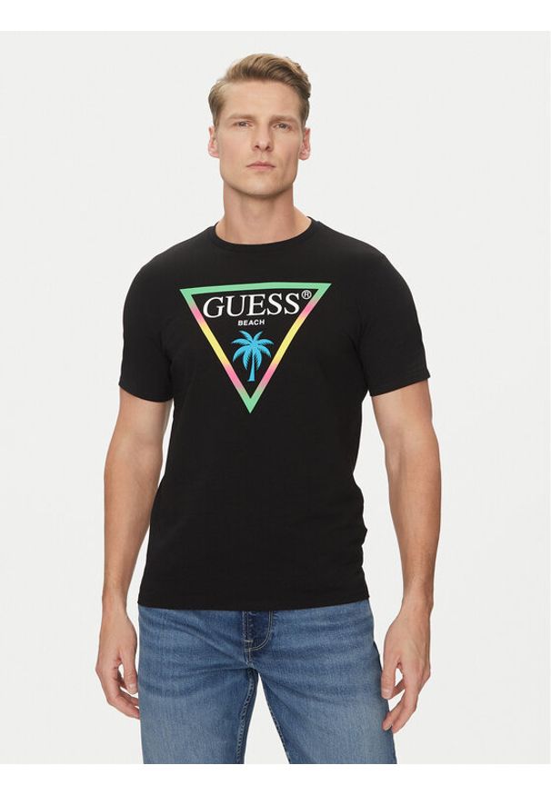 Guess T-Shirt F5GI00 J1314 Czarny Slim Fit. Kolor: czarny. Materiał: bawełna