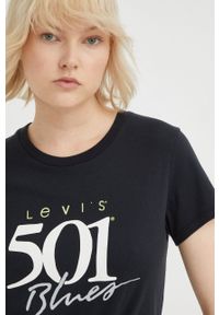 Levi's® - Levi's t-shirt bawełniany kolor czarny. Okazja: na spotkanie biznesowe. Kolor: czarny. Materiał: bawełna. Wzór: nadruk. Styl: biznesowy #1