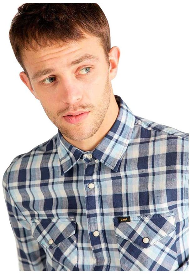 Lee - LEE CLEAN WESTERN SHIRT MĘSKA KOSZULA MATERIAŁOWA SLIM FIT NAVY L644DI35 112115488. Materiał: materiał