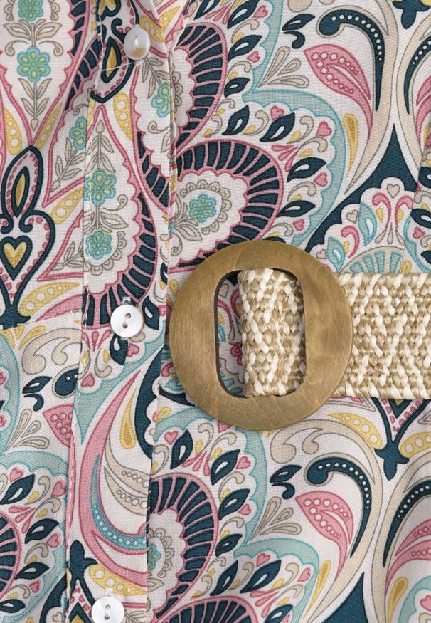 Born2be - Miętowo-Różowa Sukienka z Guzikami i Plecionym Paskiem z Klamrą Aralty. Kolor: miętowy. Długość rękawa: długi rękaw. Sezon: wiosna, lato. Typ sukienki: koszulowe