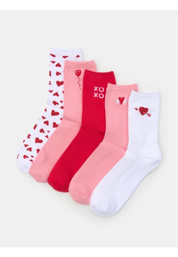 Sinsay - Prążkowane skarpetki z nadrukiem z motywem walentynkowym 5 pack - wielobarwny. Materiał: prążkowany. Wzór: nadruk