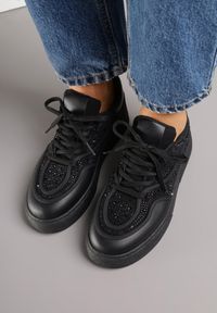Renee - Czarne Sneakersy na Platformie Ozdobione Cyrkoniami Kyllyss. Okazja: na randkę, na spacer. Kolor: czarny. Materiał: jeans. Wzór: aplikacja. Obcas: na platformie. Sport: turystyka piesza #8
