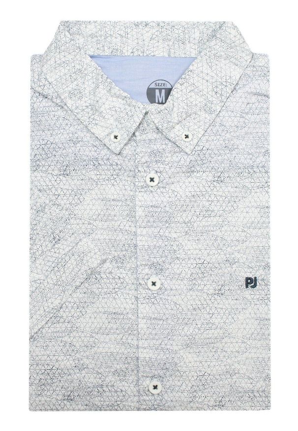 Pako Jeans - Koszula Męska, Biało-Granatowa Bawełniana, Casualowa, Krótki Rękaw, z Kieszonką -PAKO JEANS. Okazja: na co dzień. Kolor: niebieski. Materiał: bawełna. Długość rękawa: krótki rękaw. Długość: krótkie. Styl: casual