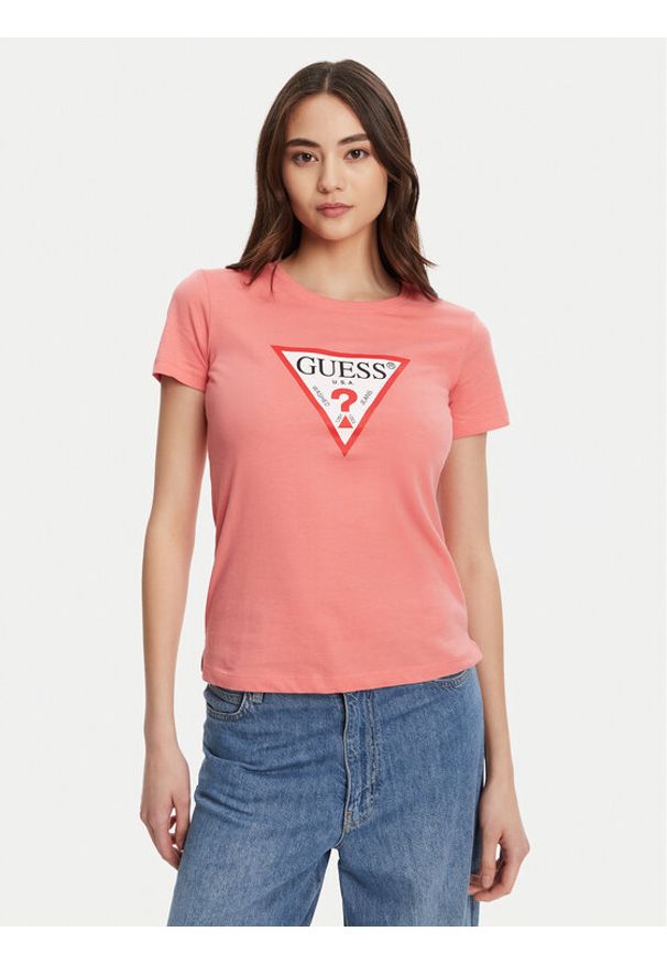 Guess T-Shirt W1YI1B I3Z14 Koralowy Regular Fit. Kolor: pomarańczowy. Materiał: bawełna